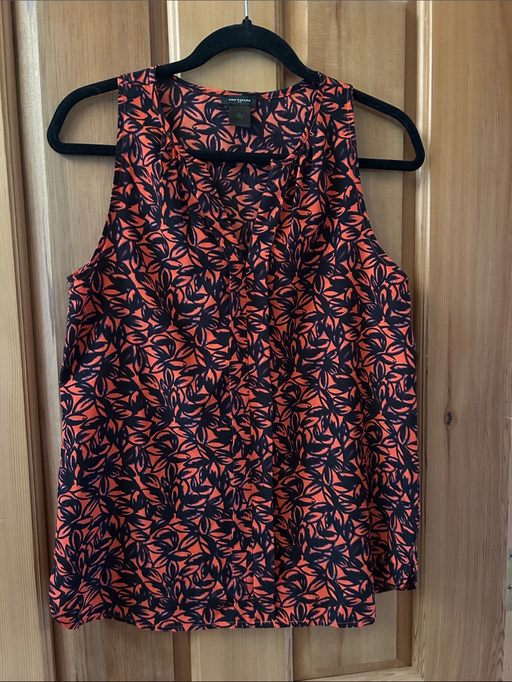 Ann Taylor Orange and Black Leaf-Print Sleeveless Camisole